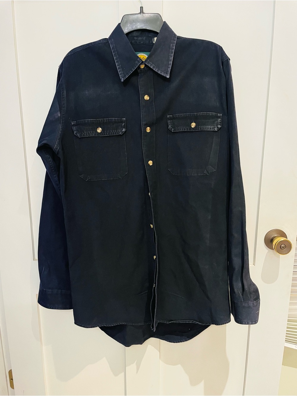 Cabela's Men's M Black Solid Cotton Canvas Long Sleeve Button-Up Shirt VTG